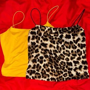 gaze Leopard Print Cami & Red Spaghetti Strap Tank Duo